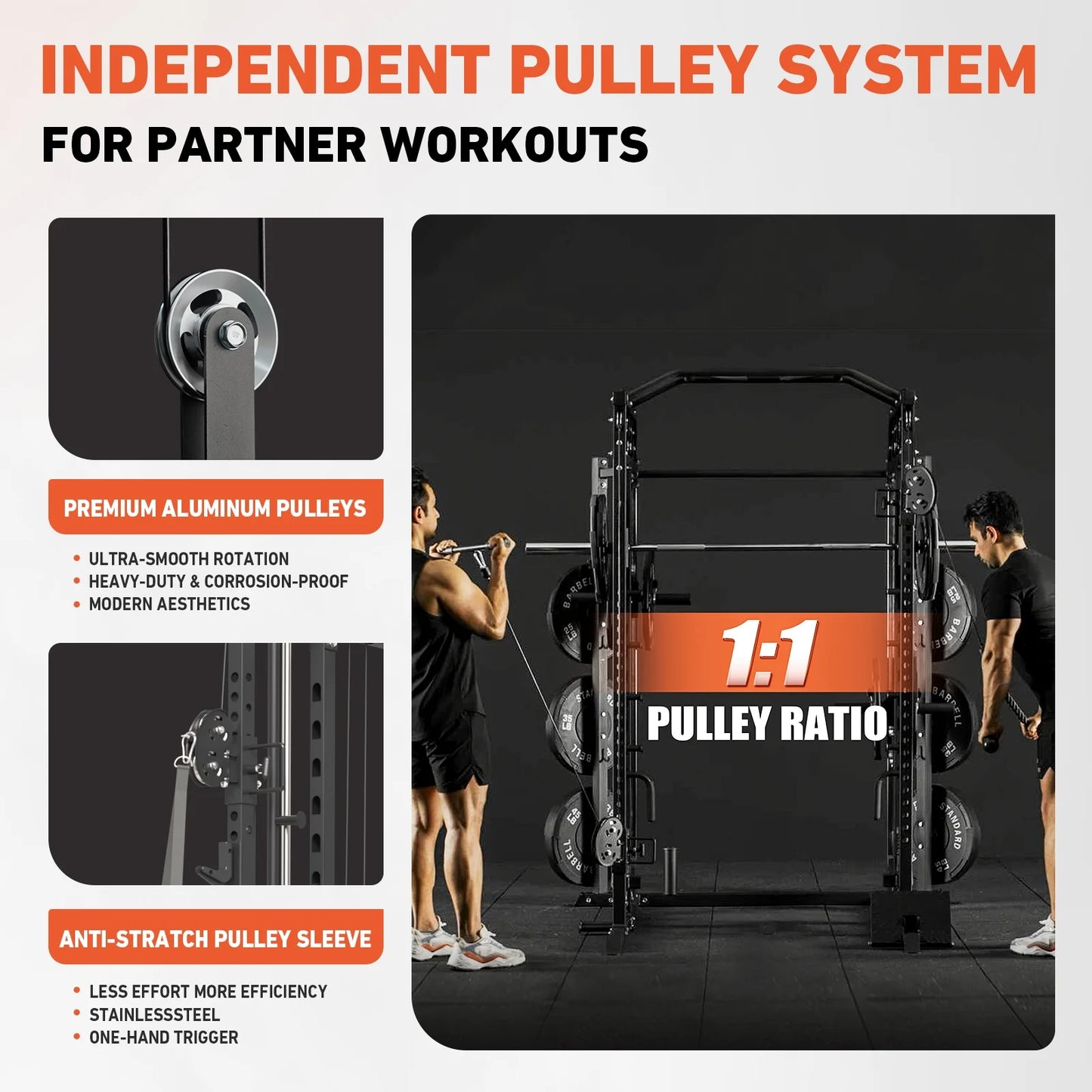 2000LB All-In-One Smith Machine Power Cage – Vertical Leg Press, Dual Pulley Cable Crossover, Squat Rack & Weight Bench for Full-Body Home Gym Training