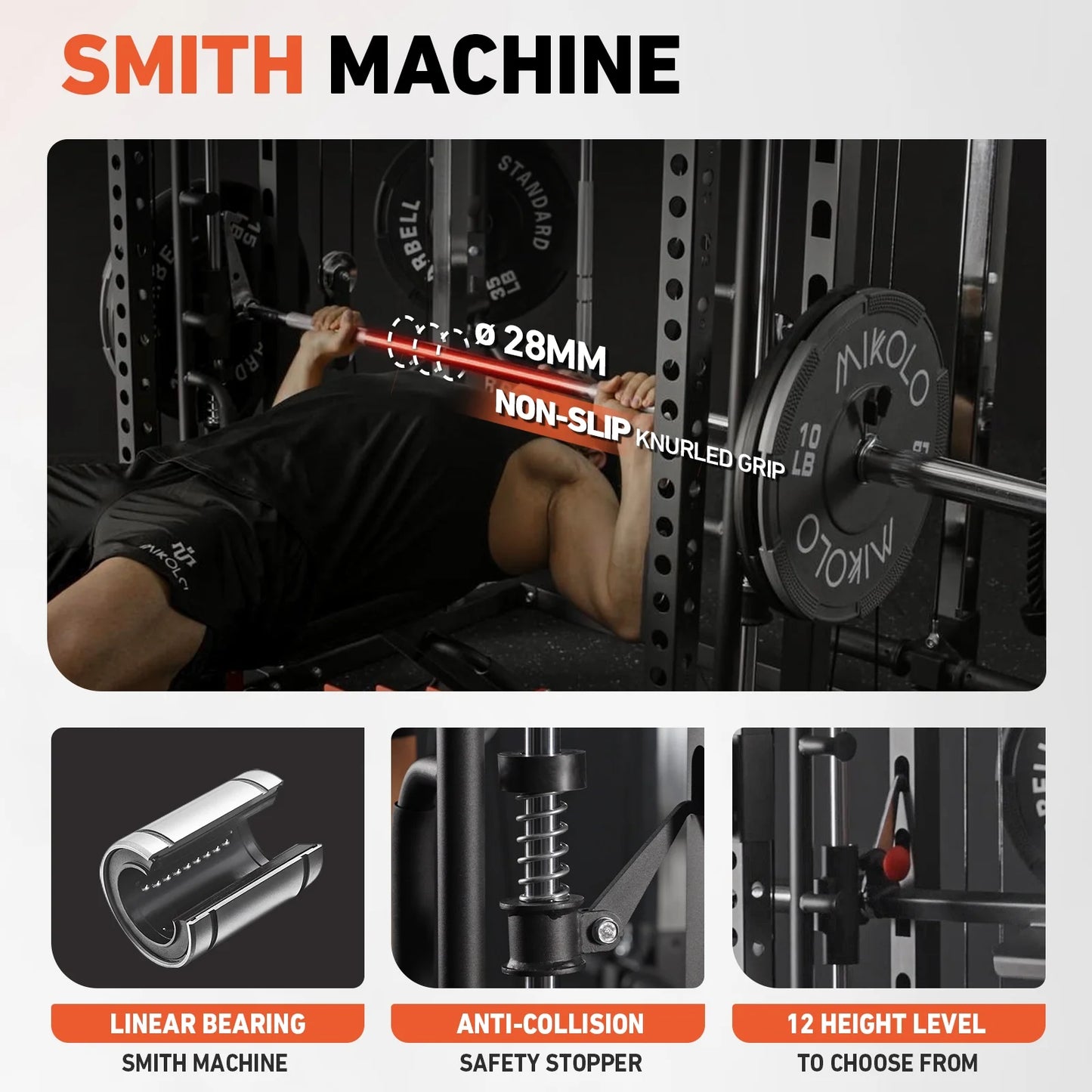 2000LB All-In-One Smith Machine Power Cage – Vertical Leg Press, Dual Pulley Cable Crossover, Squat Rack & Weight Bench for Full-Body Home Gym Training