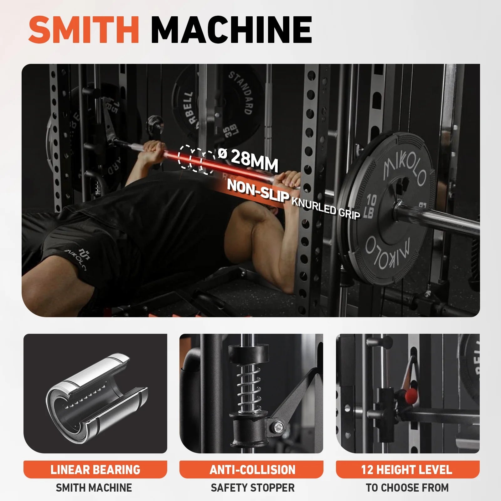 2000LB All-In-One Smith Machine Power Cage – Vertical Leg Press, Dual Pulley Cable Crossover, Squat Rack & Weight Bench for Full-Body Home Gym Training