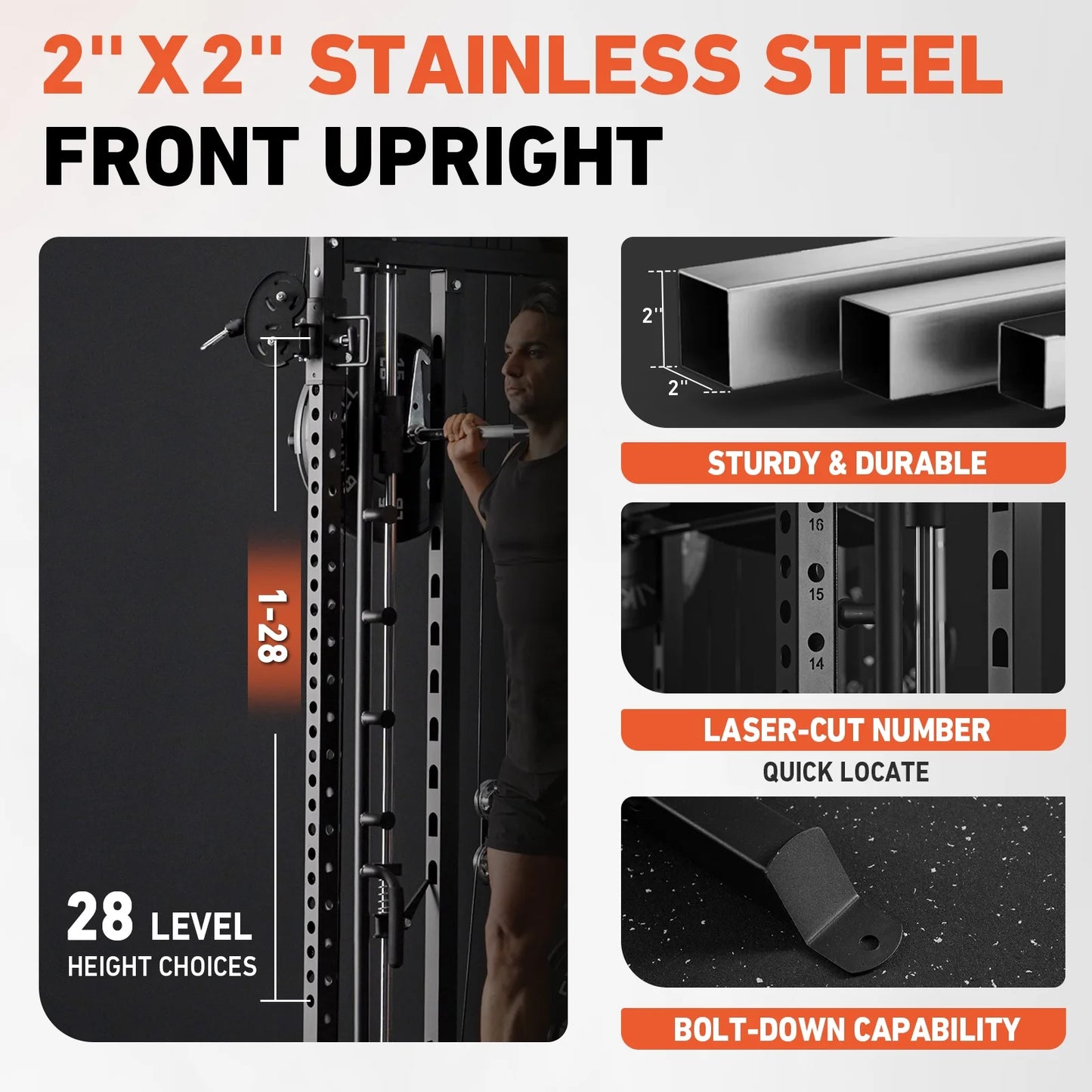 2000LB All-In-One Smith Machine Power Cage – Vertical Leg Press, Dual Pulley Cable Crossover, Squat Rack & Weight Bench for Full-Body Home Gym Training