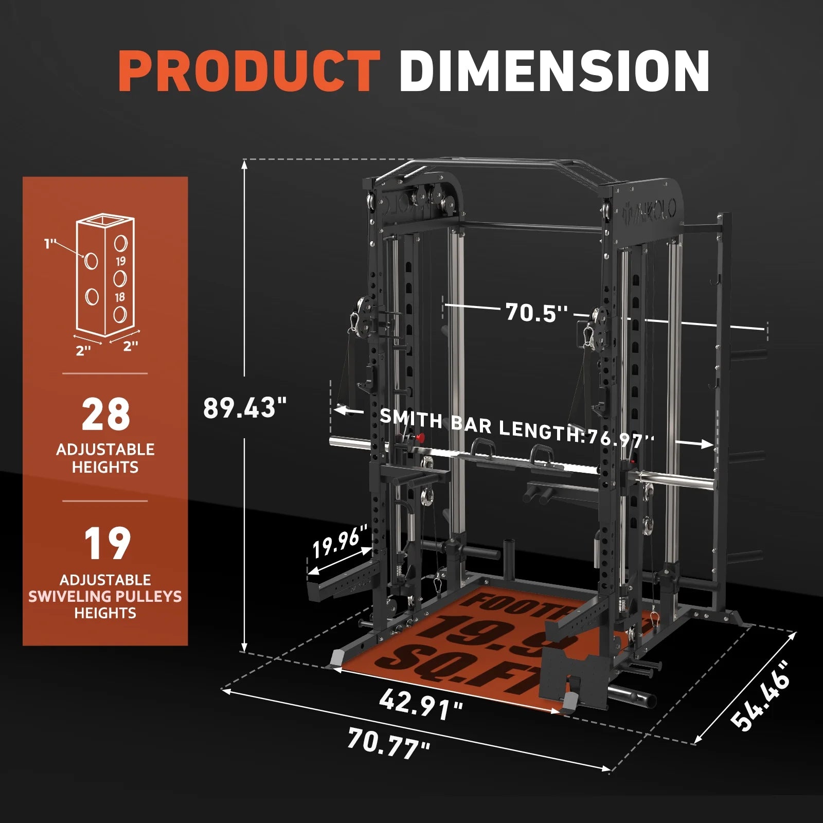 2000LB All-In-One Smith Machine Power Cage – Vertical Leg Press, Dual Pulley Cable Crossover, Squat Rack & Weight Bench for Full-Body Home Gym Training