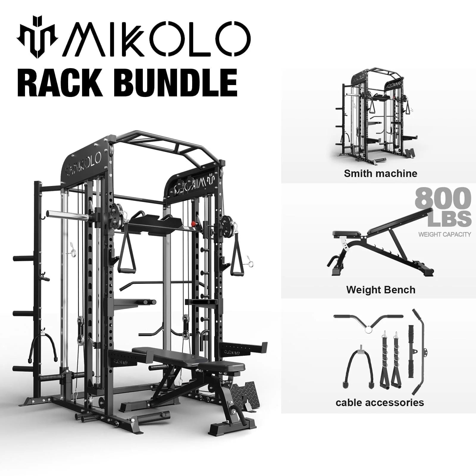 2000LB All-In-One Smith Machine Power Cage – Vertical Leg Press, Dual Pulley Cable Crossover, Squat Rack & Weight Bench for Full-Body Home Gym Training